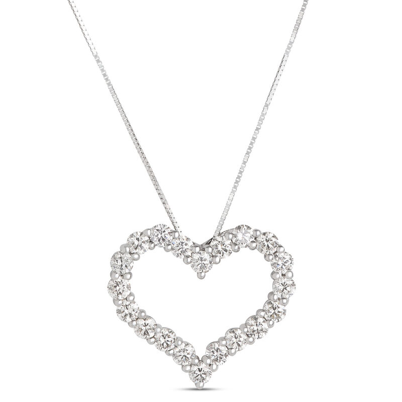 Round Diamond Heart Pendant, 14K White Gold image number 0