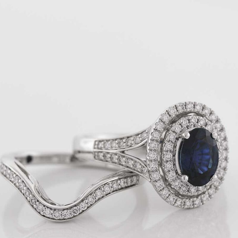 Sapphire & Diamond Bridal Set 14K image number 3