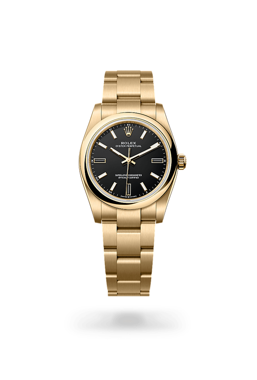 rolex oyster perpetual in 18 ct yellow gold, m124208-0001 - ben bridge