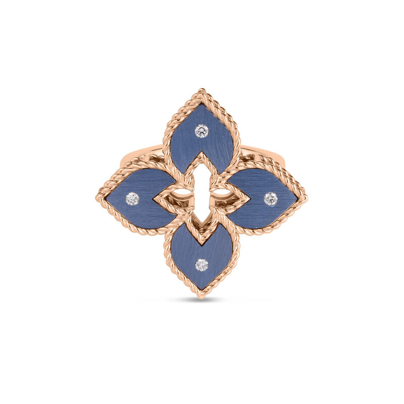 Roberto Coin 18K Rose Gold Venetian Princess Diamond And Titanium Small Flower Ring Size 6.5 image number 0