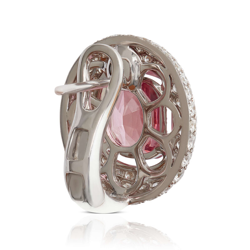 Oval Pink Spinel & Diamond Triple Halo Earrings 14K image number 2
