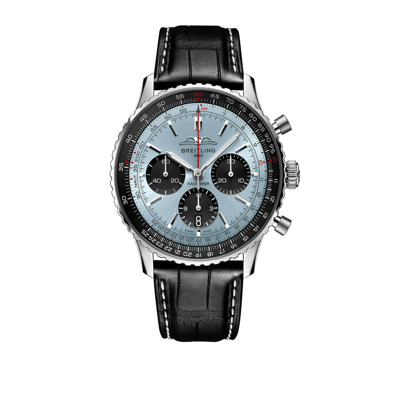 Breitling Navitimer B01 Chronograph Watch Steel Case Ice Blue Dial, Black Leather Strap, 43mm image number 1