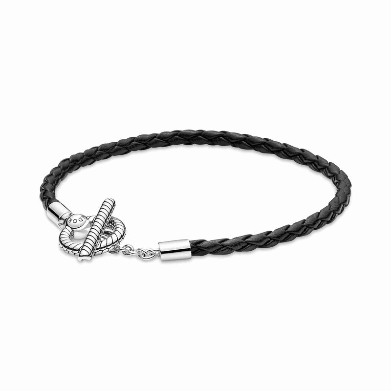 Pandora Moments Braided Leather T-bar Bracelet image number 0