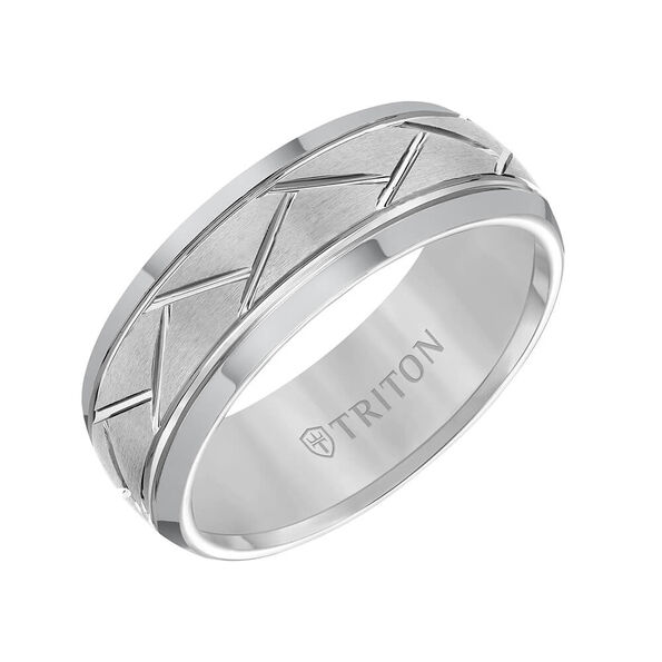 TRITON Contemporary Comfort Fit Diagonal Cut Band in Grey Tungsten, 8 mm