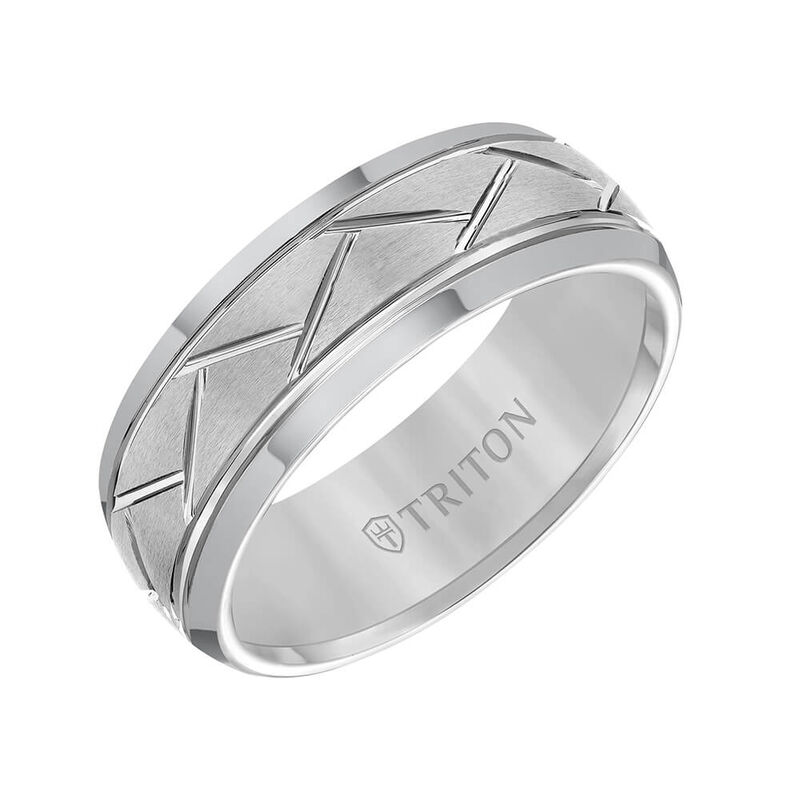 TRITON Contemporary Comfort Fit Diagonal Cut Band in Grey Tungsten, 8 mm image number 0