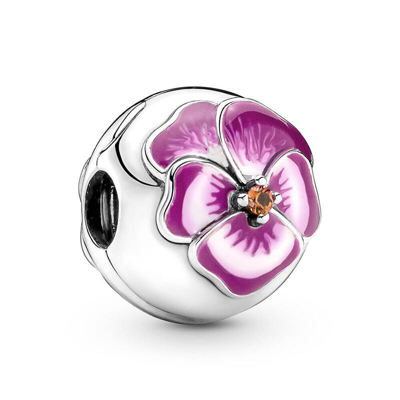 Pandora Pink Pansy Flower Enamel & Crystal Clip Charm image number 1