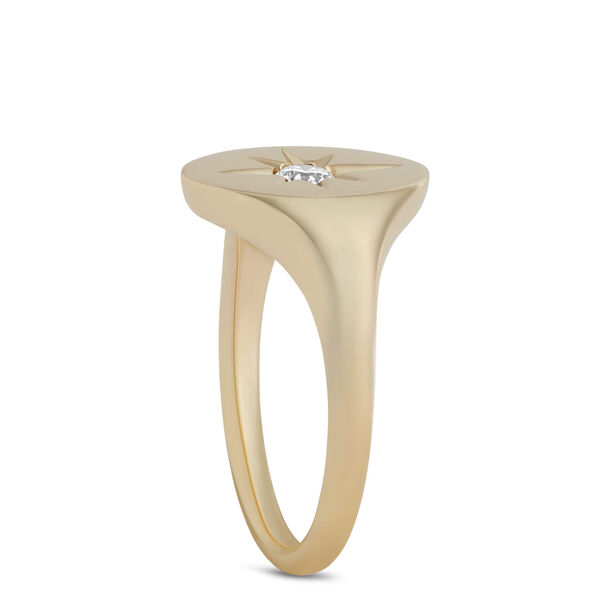 Ikuma Round Diamond Oval Signet Pinky Ring Size 4.5, 14K Yellow Gold
