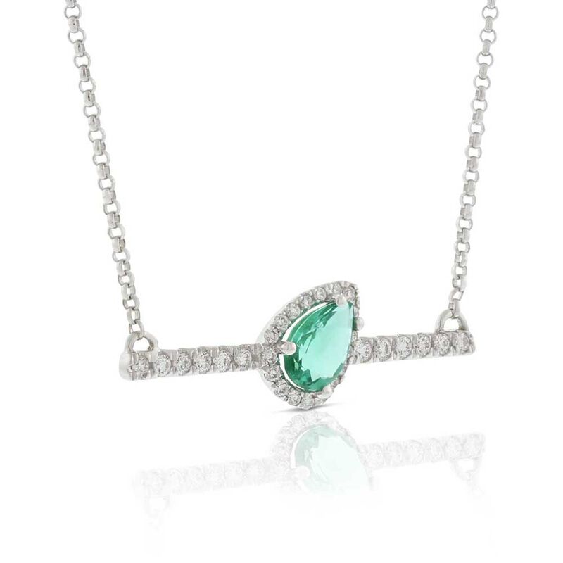 Slanted Pear-Shaped Emerald & Diamond Bar Necklace 14K image number 1