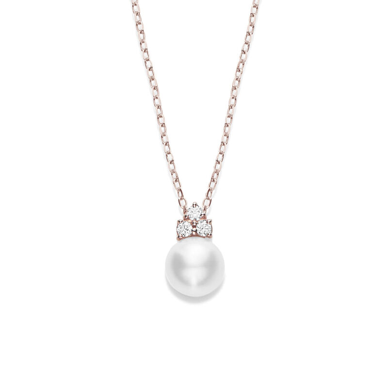 Rose Gold Mikimoto A+ Akoya Cultured Pearl & Diamond Necklace 18K