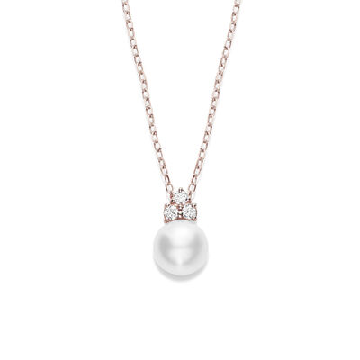 Rose Gold Mikimoto A+ Akoya Cultured Pearl & Diamond Necklace 18K