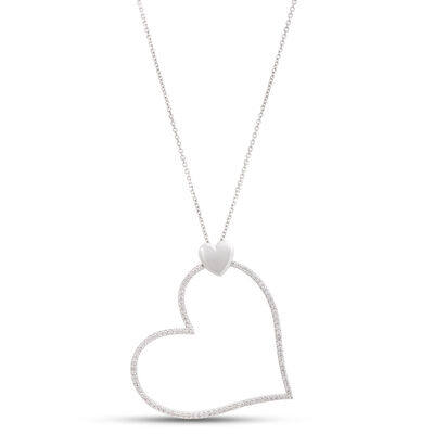 Heart Shaped Diamond Pendant Necklace, &frac12; Carat Total Weight, 14K White Gold