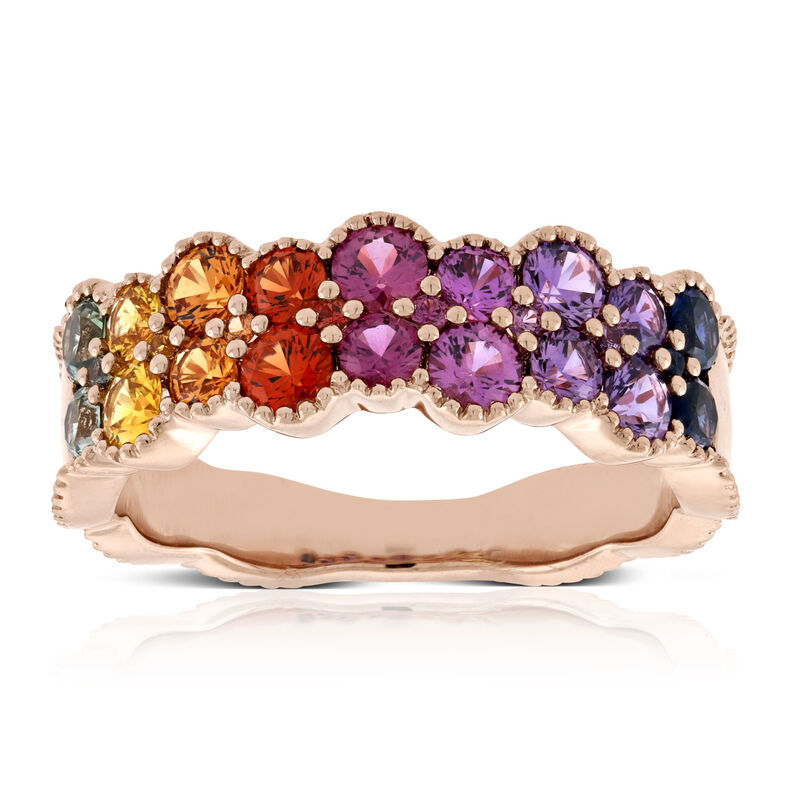 Rose Gold Rainbow Sapphire Ring 14K image number 0