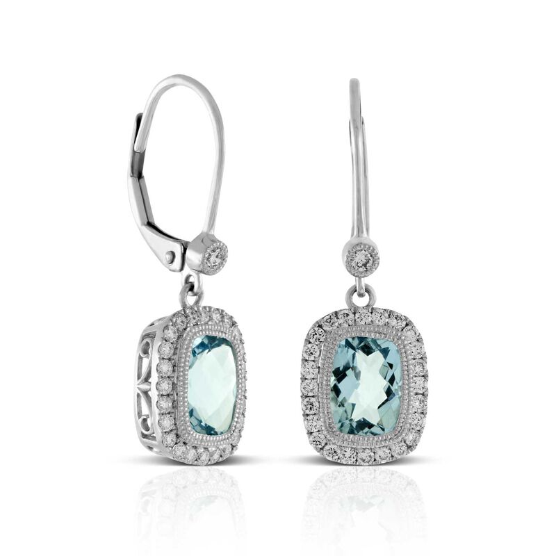 Dangling Aquamarine & Diamond Earrings 14K image number 0