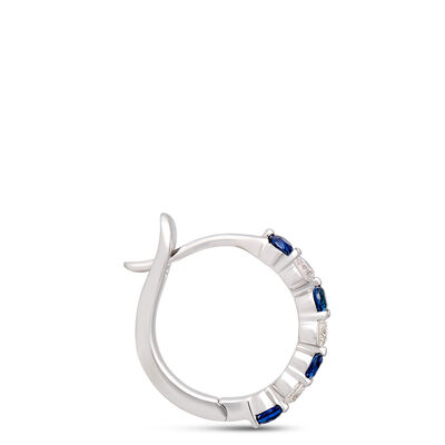 Sapphire and Round Diamond Hoops, 14K White Gold