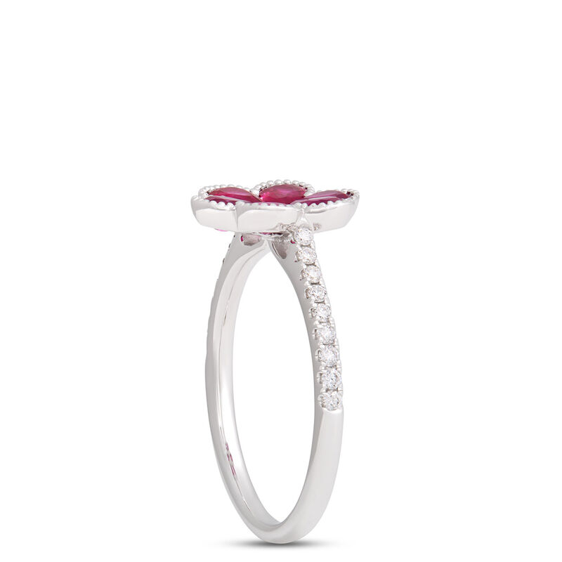 Flower Shaped Ruby Ring, 14K White Gold image number 1