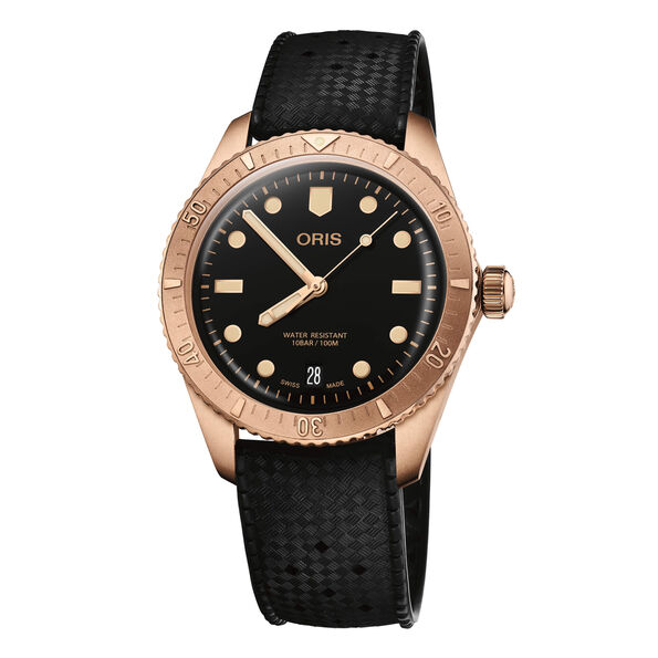 Oris Divers Sixty-Five Date Cotton Candy Sepia Watch Black Dial Black Rubber Strap, 38mm