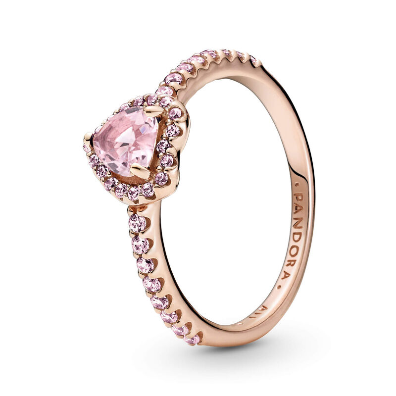 Pandora Sparkling Elevated Pink Crystal Heart & CZ Ring image number 1
