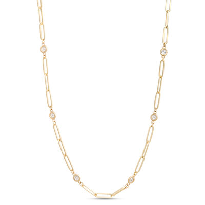 Classic 18-Inch Round Diamond Station Necklace, 1 &frac12; Total Carat Weight, 14K Yellow Gold