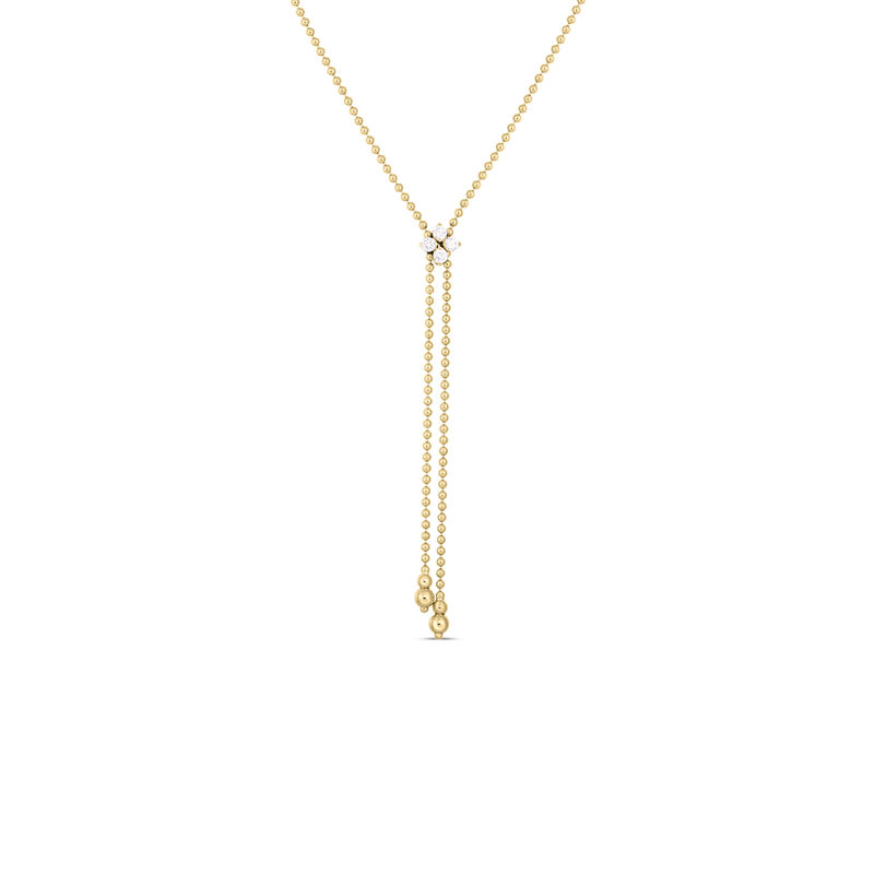 Roberto Coin Love In Verona Diamond Flower Lariat Necklace 18K Yellow Gold, 23 Inches image number 0