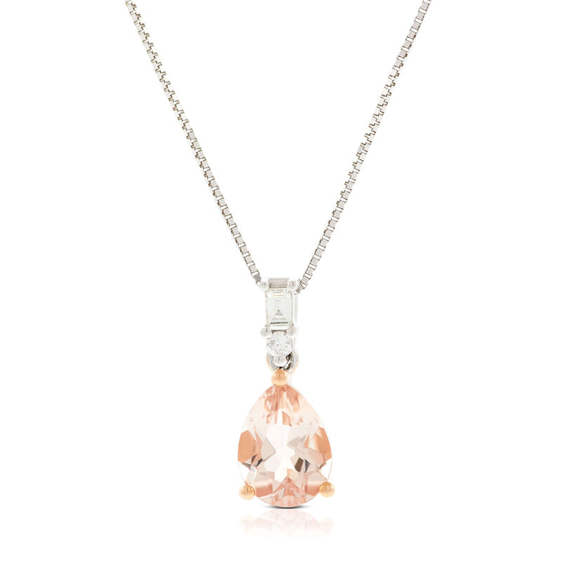 Rose Gold Pear Morganite & Diamond Two-Tone Necklace 14K image number 1