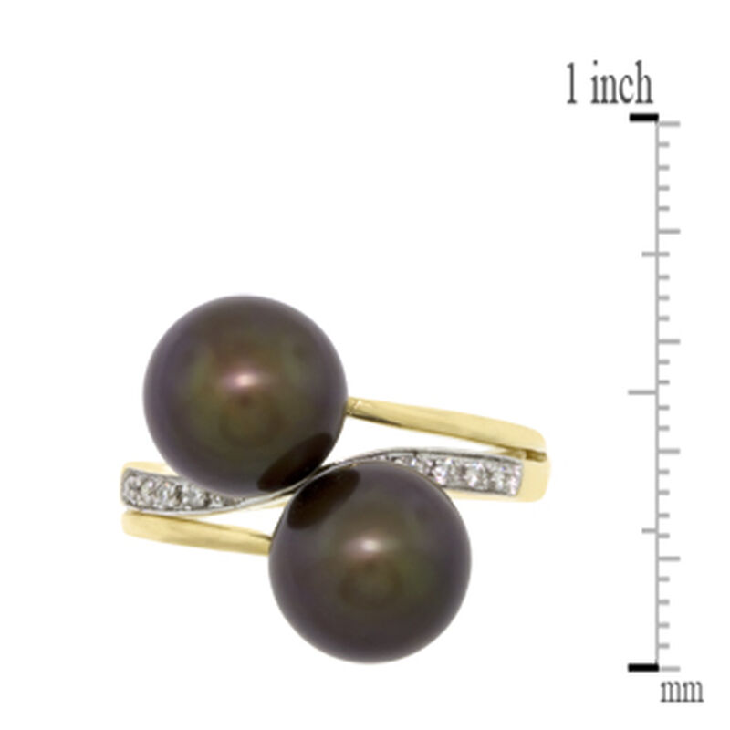 Dyed Freshwater Cultured Pearl & Diamond Ring 14K image number 1