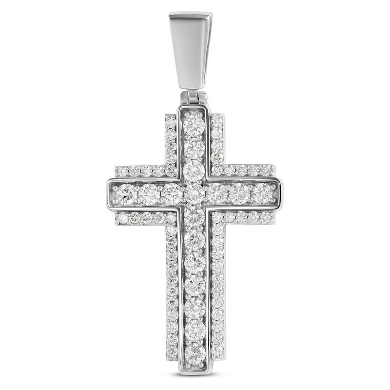 Diamond Cross Pendant, 14K White Gold image number 0