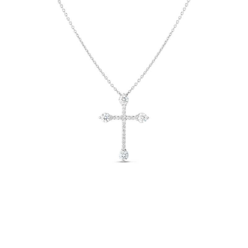 Roberto Coin Tiny Treasures Small Pave & Diamond Ends Cross Necklace 18K White Gold, 18 Inches image number 0