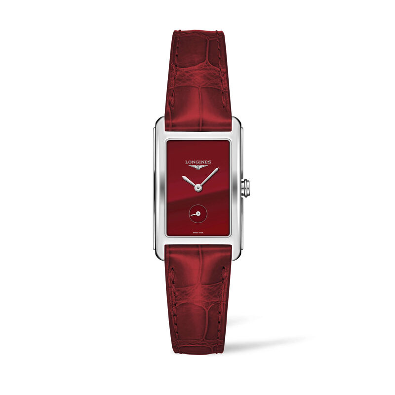 Longines DolceVita Watch Rectangle Red Dial Red Leather Strap, 23mm image number 0