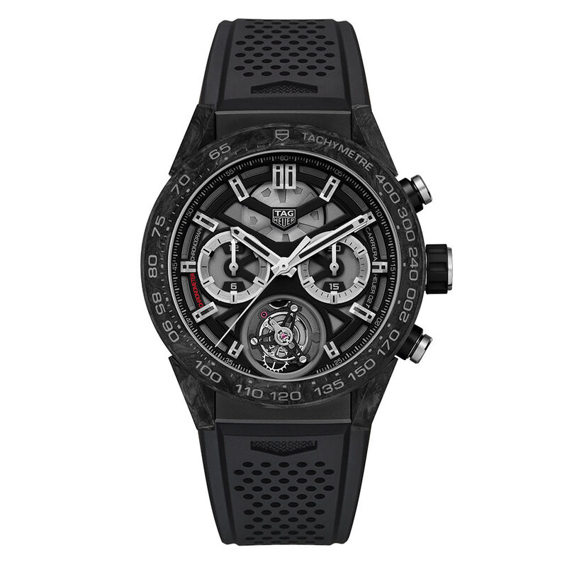 TAG Heuer Carrera Heuer 02 Tourbillon Automatic Mens Black Rubber Chronograph Watch image number 0