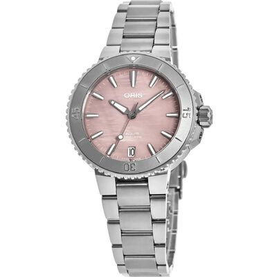 Oris Aquis Date Pink Mother of Pear Dial Watch, 36.5mm
