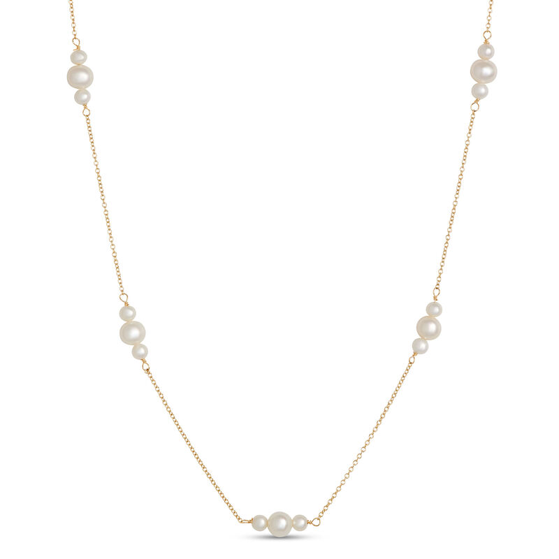 Cultured Pearl Station Necklace, 14K Yellow Gold image number 0