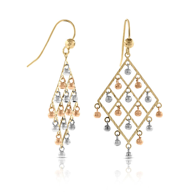 Tri-Color Triangle Chandelier Earrings 14K image number 0