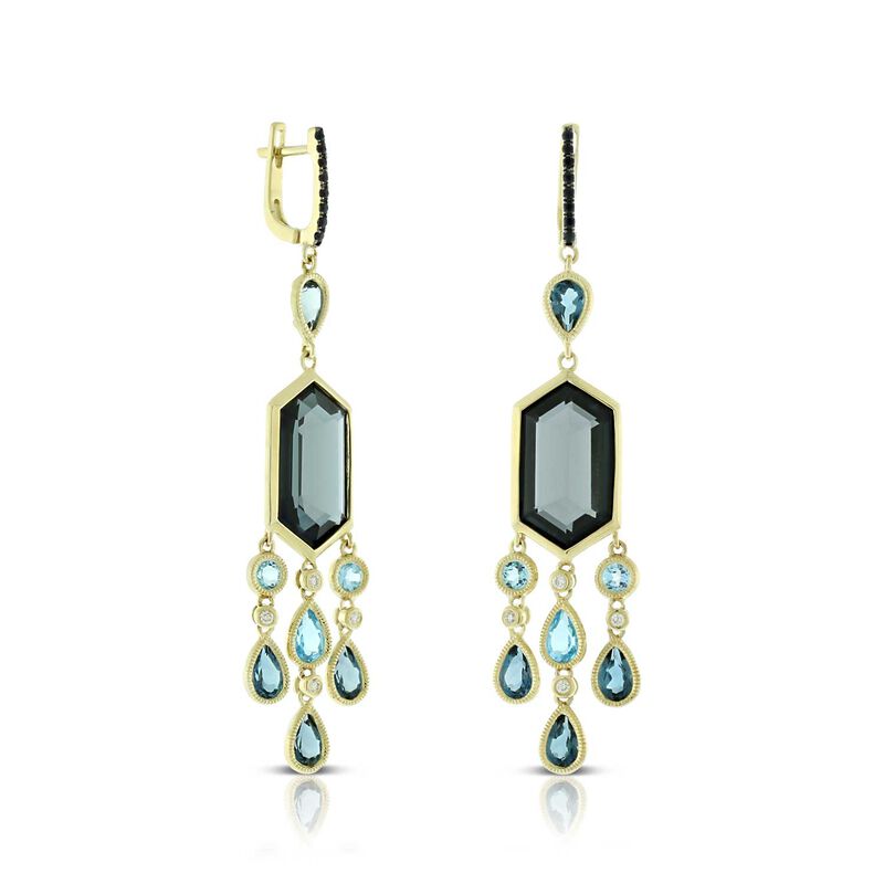 Blue Topaz, Black Sapphire & Diamond Earrings 14K image number 0