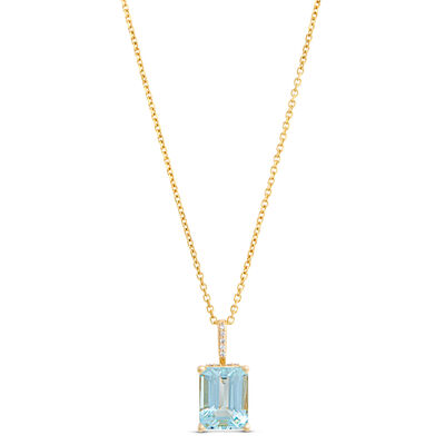 Emerald Cut Aquamarine Necklace, 14K Yellow Gold