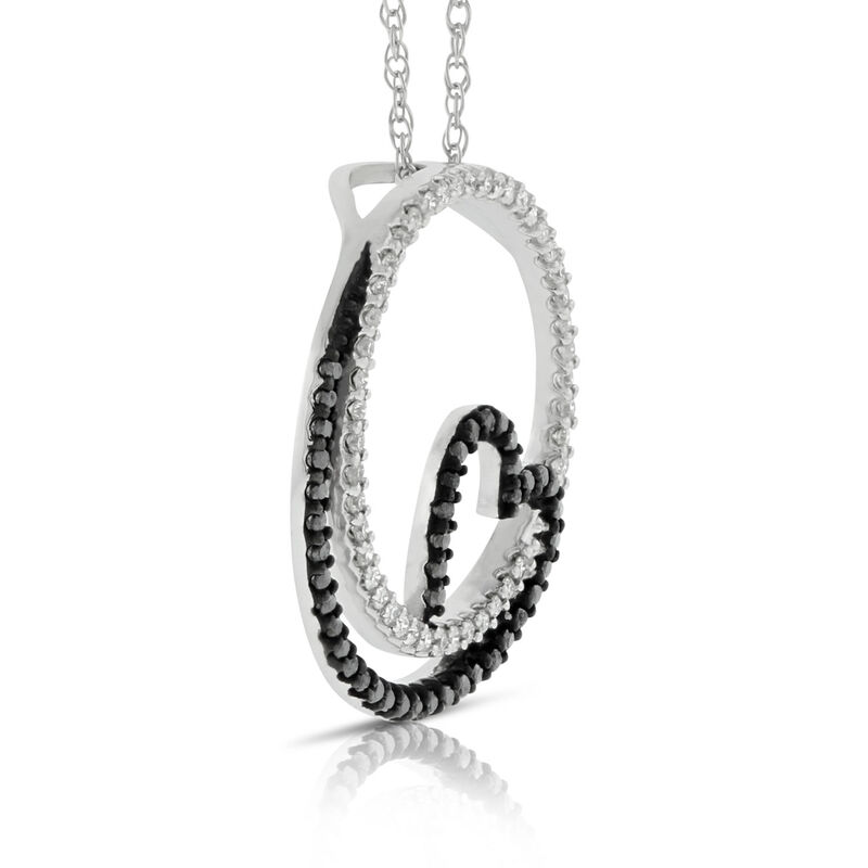 Circle & Heart Black & White Diamond Pendant 14K image number 1