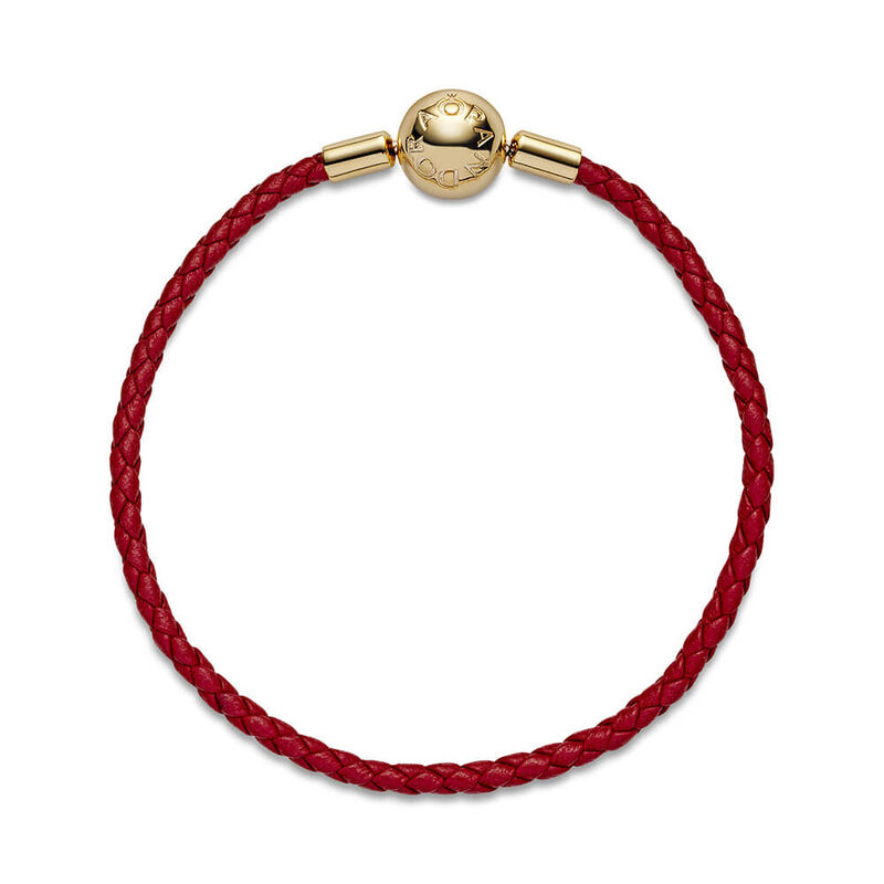 Pandora Moments Red Woven Leather Bracelet image number 2