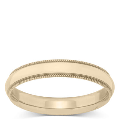 Yellow Gold Polished Milgrain Edge Comfort Fit 4mm Band 14K