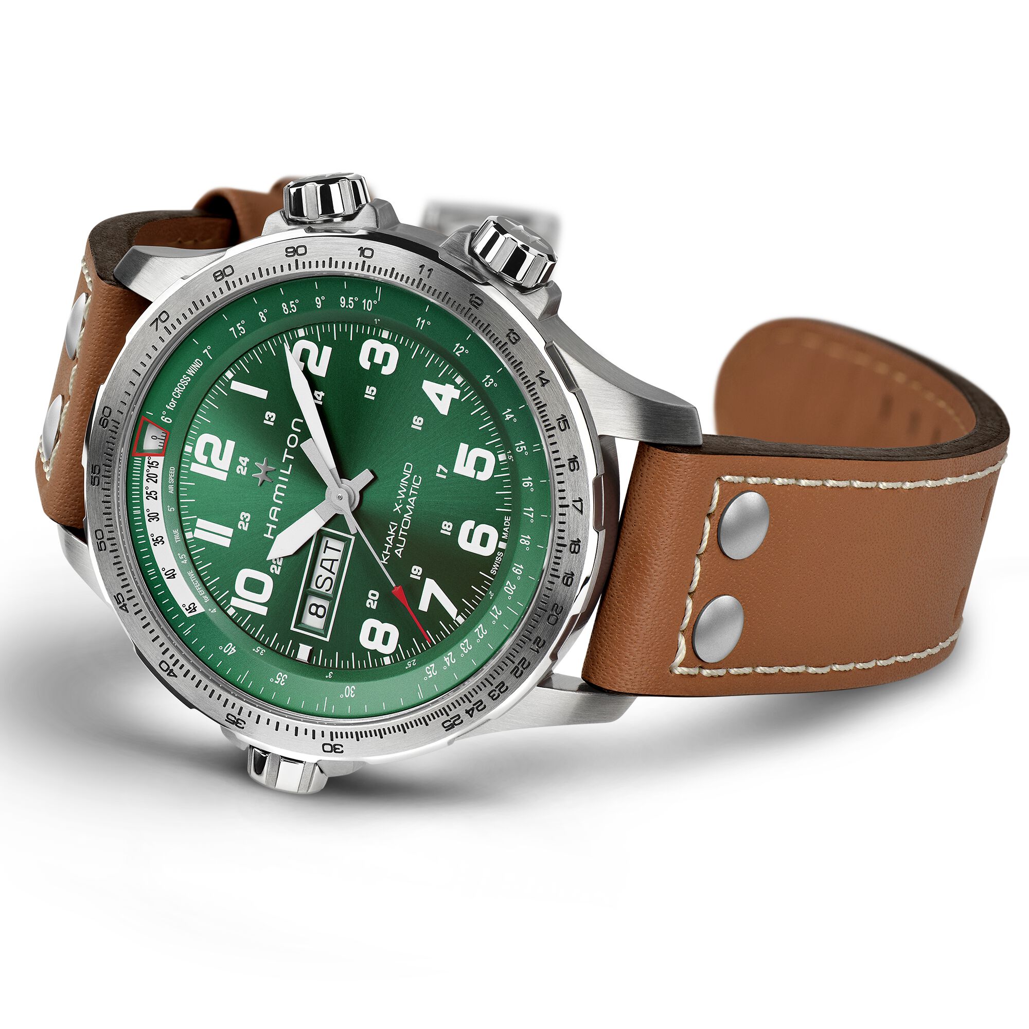 Hamilton Khaki Aviation X-Wind Day Date Auto Green Dial Watch, 45mm