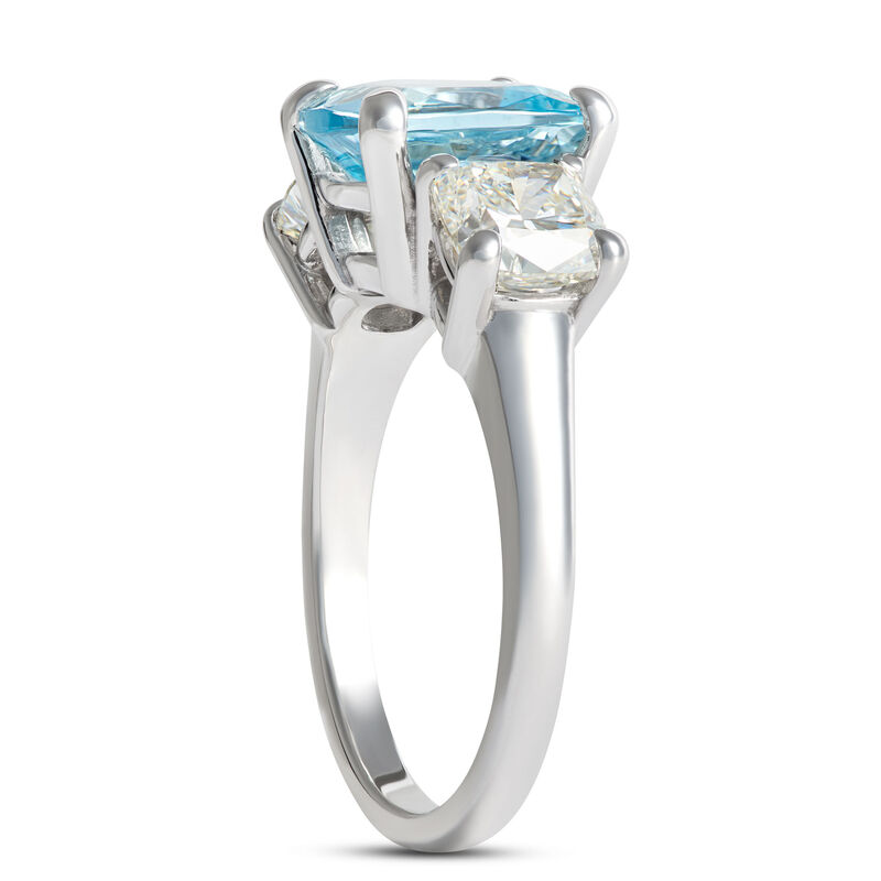 Cushion Cute Aquamarine and Diamond Ring, 14K White Gold image number 1