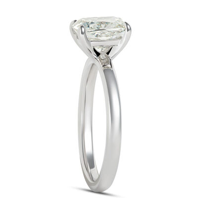 Cushion Cut Solitaire Diamond Engagement Ring, 18K White Gold