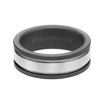 TRITON RAW Comfort Fit Matte Finish Band in Black Tungsten & 14K, 8 mm