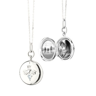 Monica Rich Kosann "Queen Bee" Sterling Silver Locket Necklace with White Sapphire