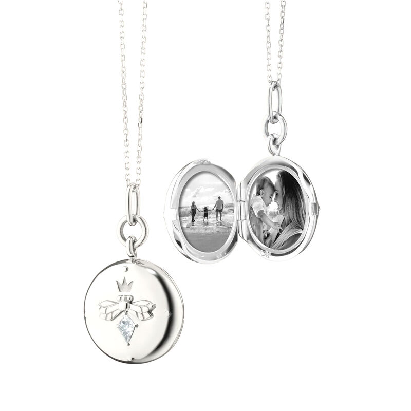 Monica Rich Kosann "Queen Bee" Sterling Silver Locket Necklace with White Sapphire image number 0