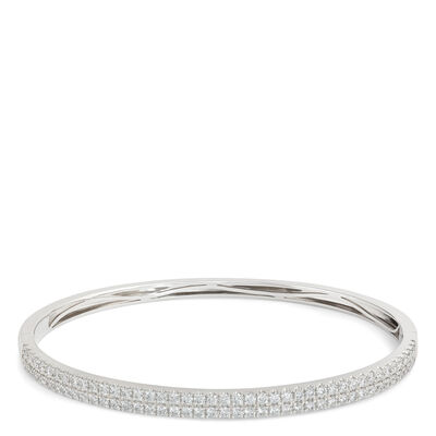Classic Two Row Diamond Bangle, 2 Carat Total Weight, 18K White Gold
