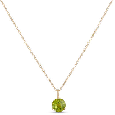 Classic Peridot Three-Prong Pendant Necklace, 14K Yellow Gold