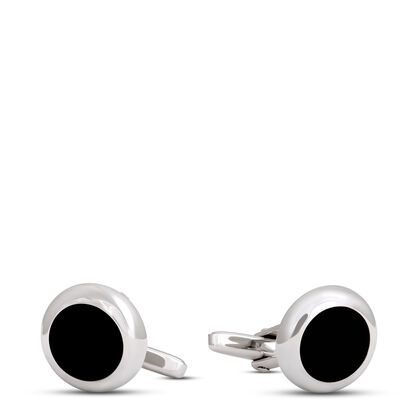 Round Onyx Cufflinks, Sterling Silver