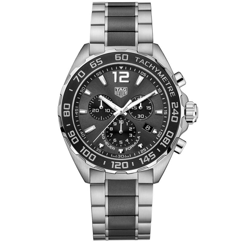 TAG Heuer Formula 1 Quartz Mens Grey Steel Black Ceramic Chronograph Watch image number 0
