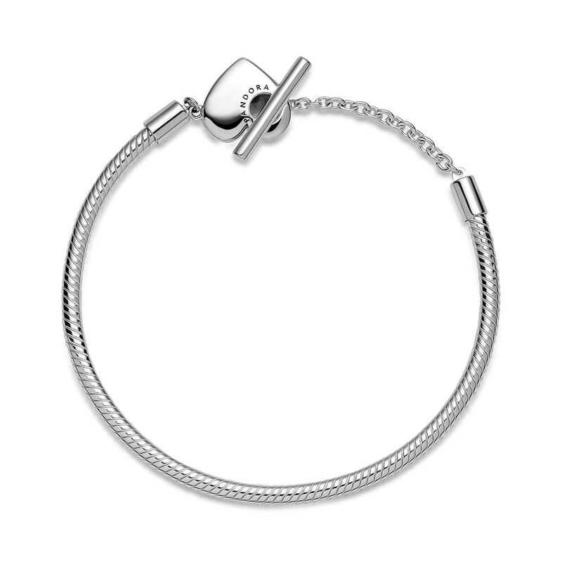 Pandora Moments Heart T-Bar Snake Chain Bracelet image number 3