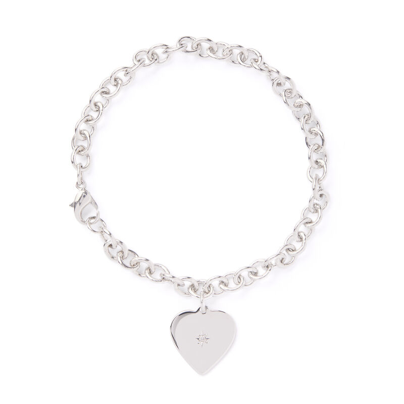 Rolo Bracelet with Heart Charm, Sterling Silver image number 1