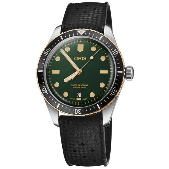 Oris Divers Sixty-Five Green Rubber Steel Date Watch, 42mm